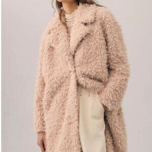 EUC! Anthropologie Pink Faux Fur Duster Jacket Size 1X